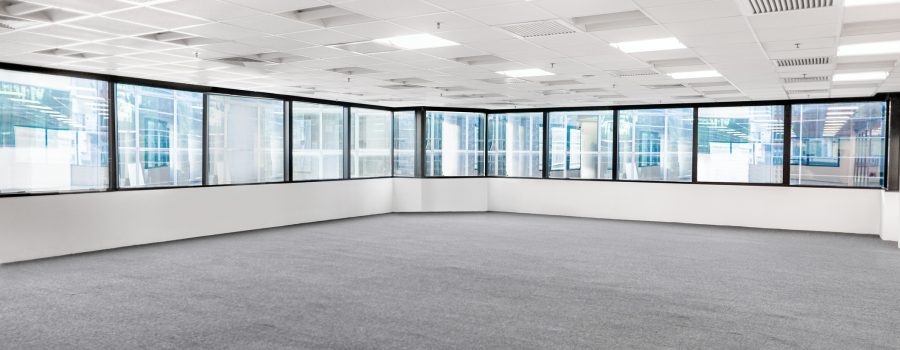 Empty commercial business office space view in urban city downtown, Hong Kong, China